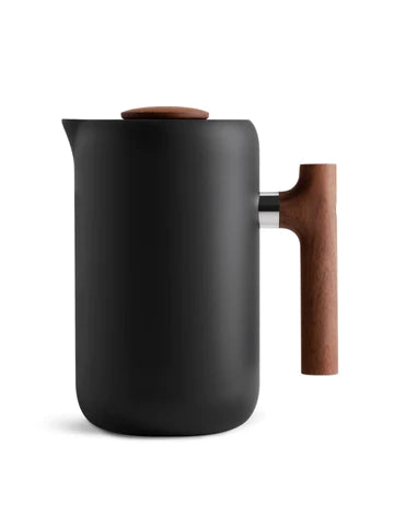 FELLOW Clara French Press - Matte Black & Walnut Handles side view